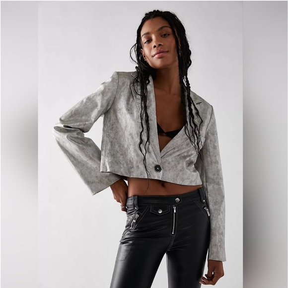 NWOT We The Free Vegan Leather Block Party Crop Metallic Blazer - Picture 2 of 6